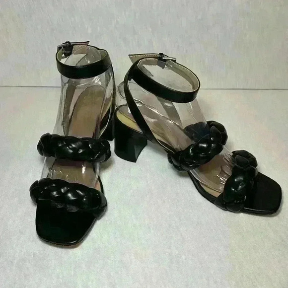 Crown & Ivy Black Blakely Puff Braided Block Heel with Buckle Closure Womens 8.5 - Picture 6 of 13